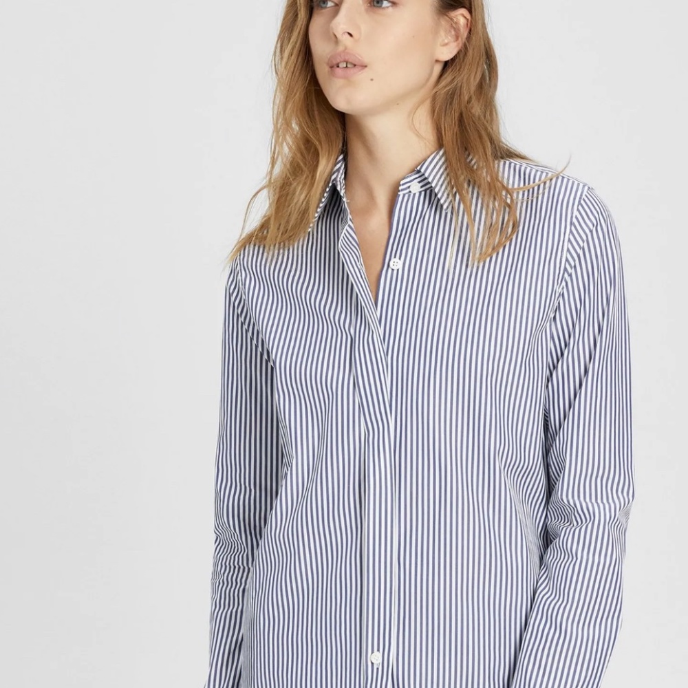 Theory Striped Essential Button-Down Shirt, Size P